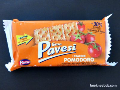 Italian crackers by Gran Pavesi with salt, rosemary, and tomato