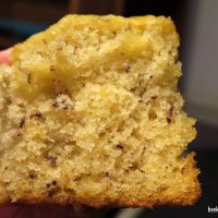 The inside texture of a banana bread muffin