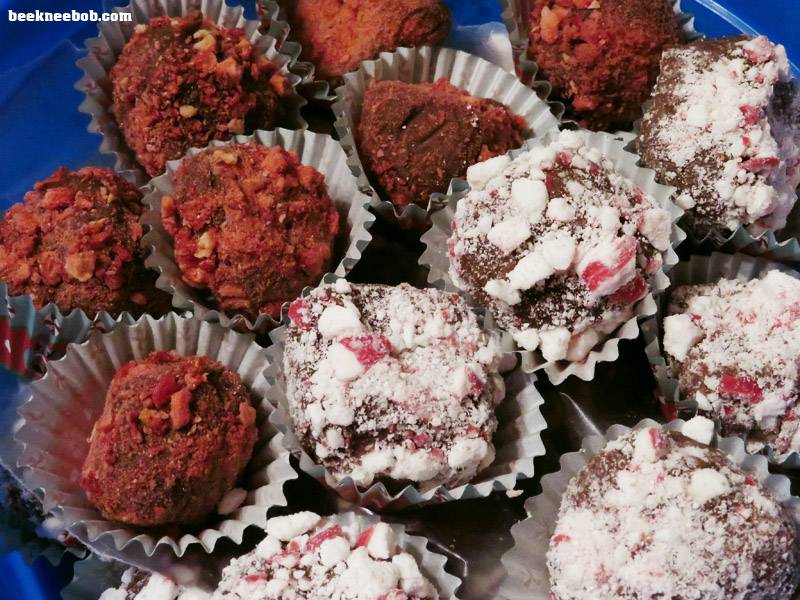 fudge truffle bites by martha stewart with freeze dried strawberries and crushed peppermint candy