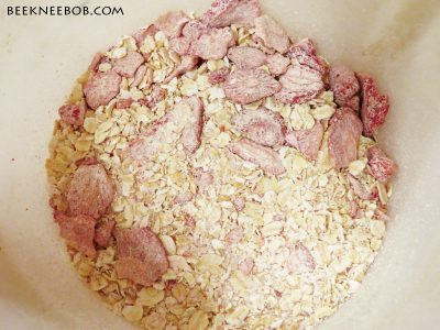 Dry contents of strawberry oatmeal by Storage Chef emergency food