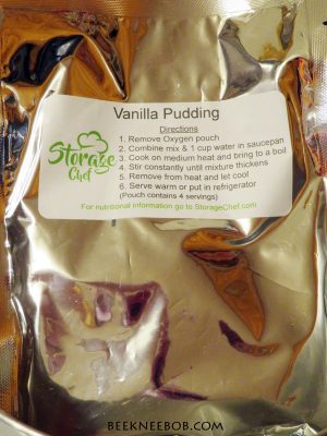 Pouch of vanilla pudding by Storage Chef emergency food