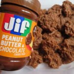 jar of Jif Peanut Butter Chocolate flavored spread with no bake chocolate peanut butter cookies
