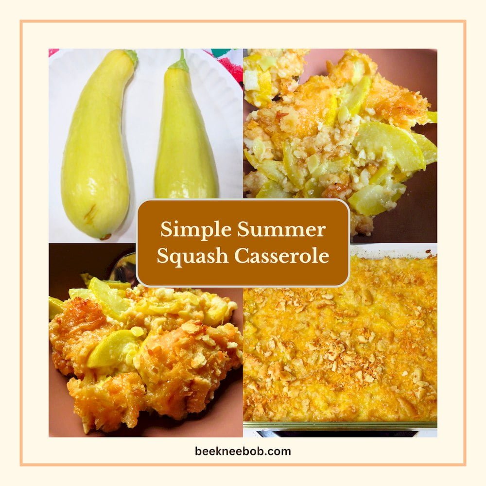 collage of 4 images for simple summer squash casserole