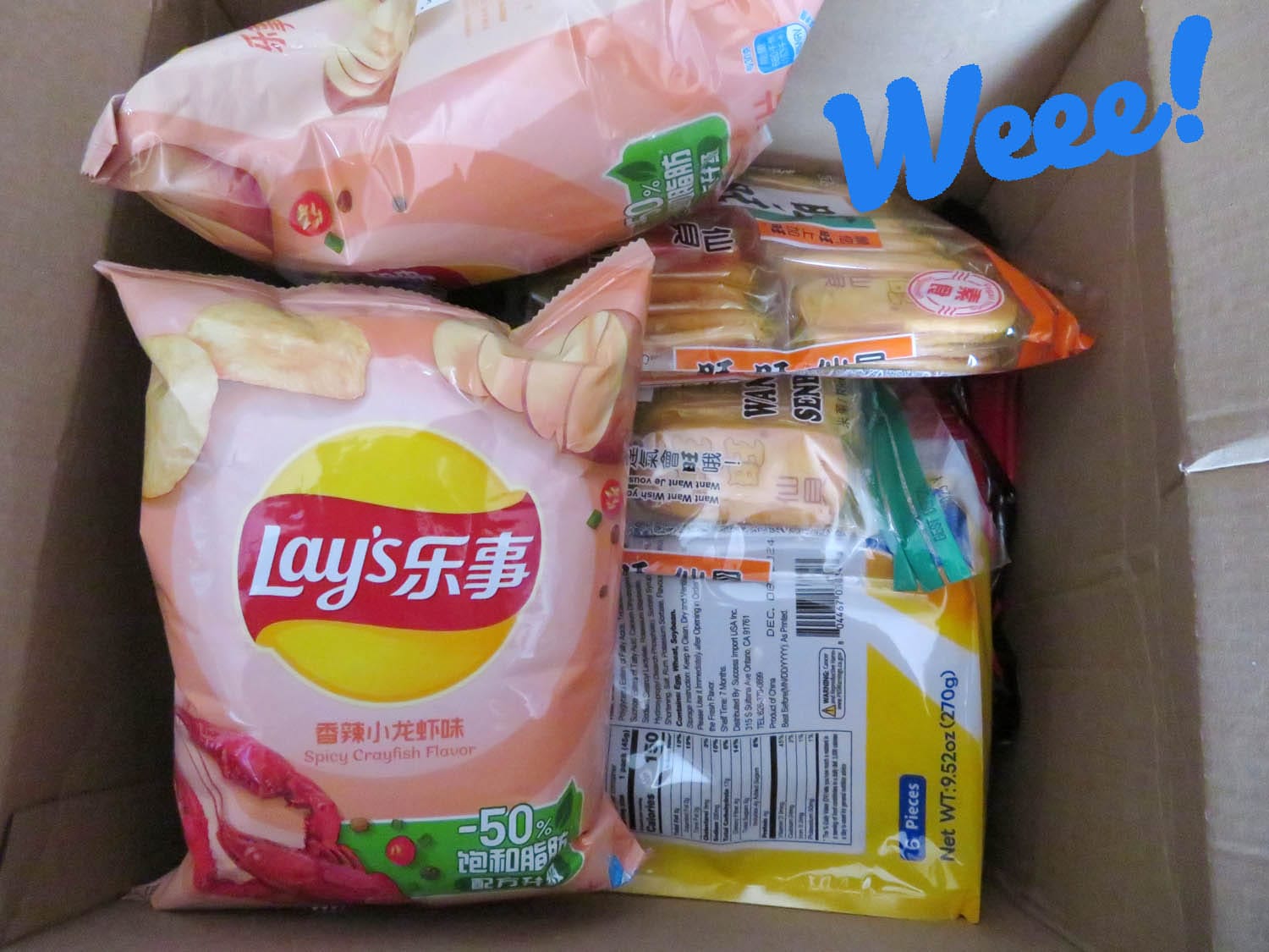box of snacks from Weee! Asian grocery haul