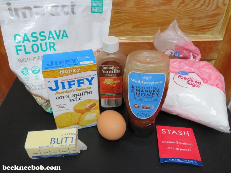 Recipe ingredients for Jiffy Honey Cornbread Cookies