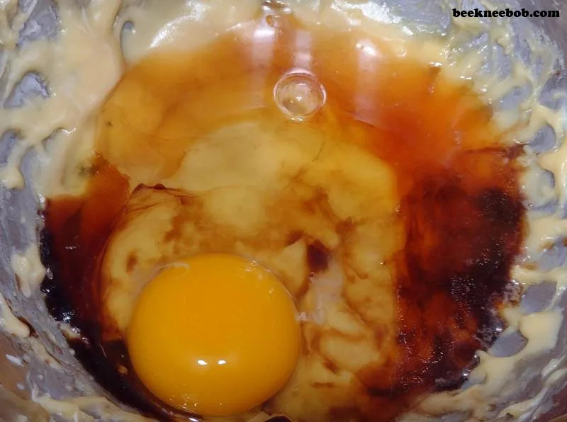 Liquid mixture of butter, honey, egg, tea, and vanilla used in Jiffy Honey Cornbread Cookies