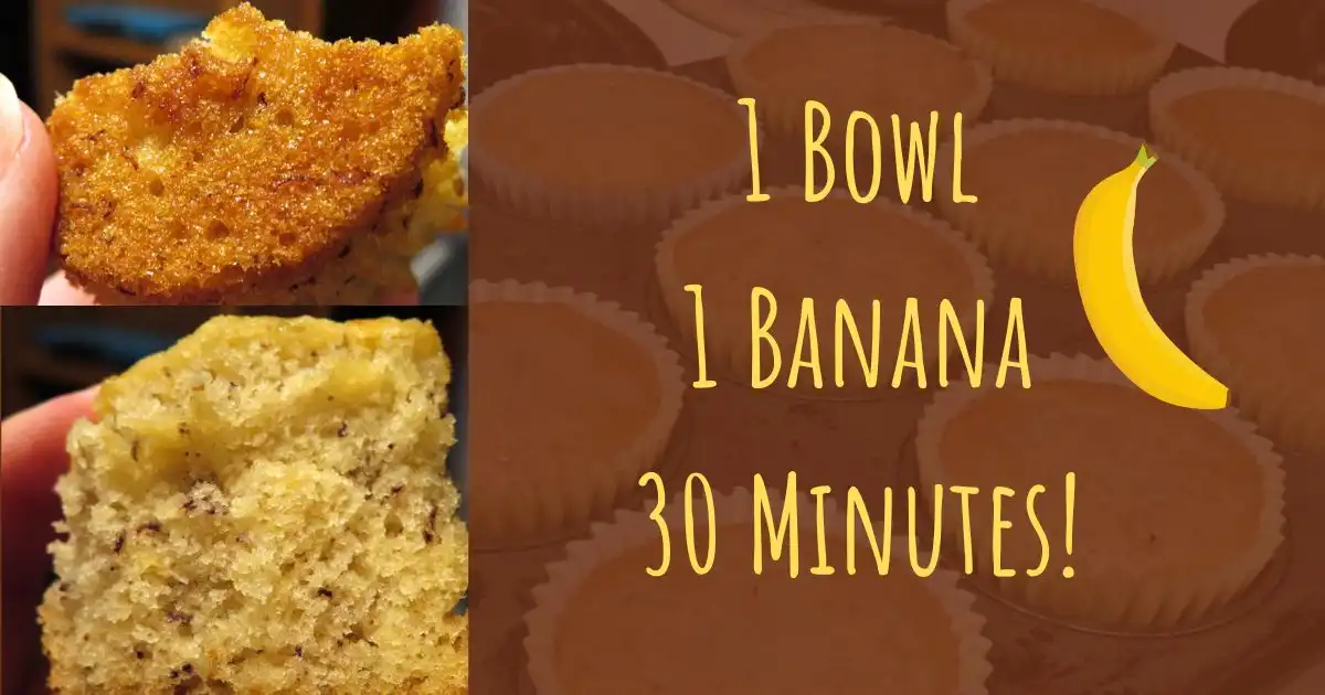 Featured image of banana bread muffins with close-ups of muffin texture