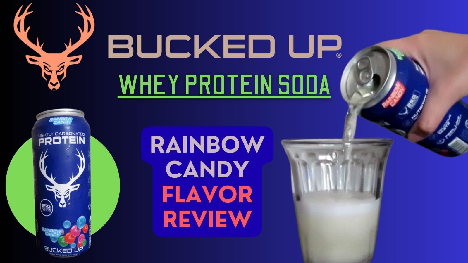 Featured image for a review of Bucked Up Whey Protein Soda in Rainbow Candy flavor.