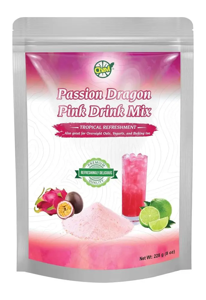 Front package design for Passion Dragon Pink Drink Mix by Chavi