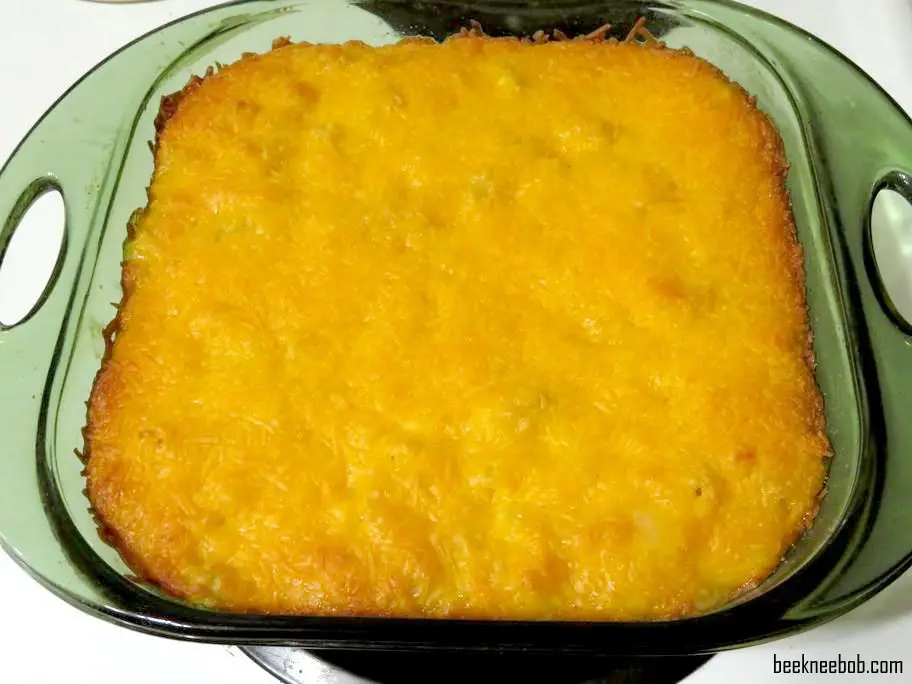 prepared 4-ingredient baked macaroni and cheese in a square 2-quart baking dish